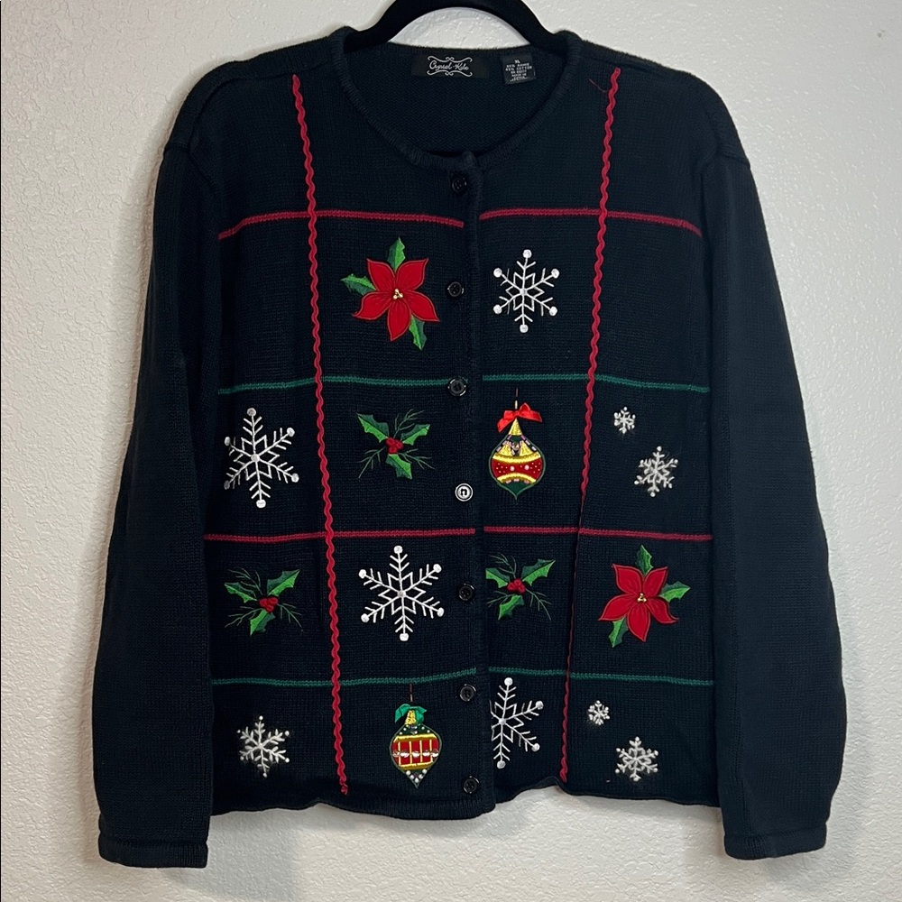 Holiday Grandma Sweater by Crystal Kobe Vintage Christmas Embroidered Button-Up - Picture 3 of 5